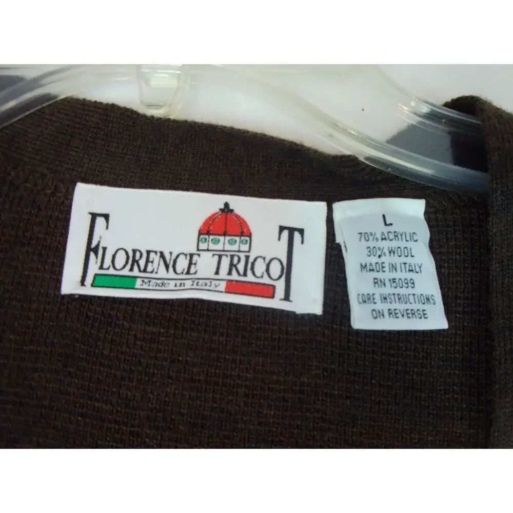 Florence Tricot Italy Sweater Vest Size L Wool Blend Button Up Grandpa‎ Hipsters
